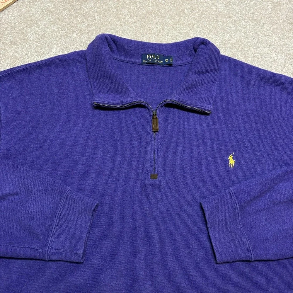 Polo Ralph Lauren Sweater Mens 3XB Big Purple Cotton 1/4 Zip Mock Neck Pony